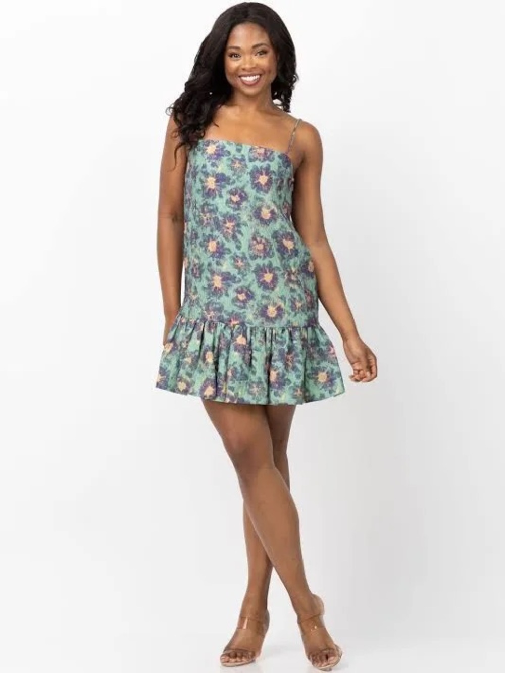 Ulla Johnson Teal Floral Sundress with Lavender and Peach Accents